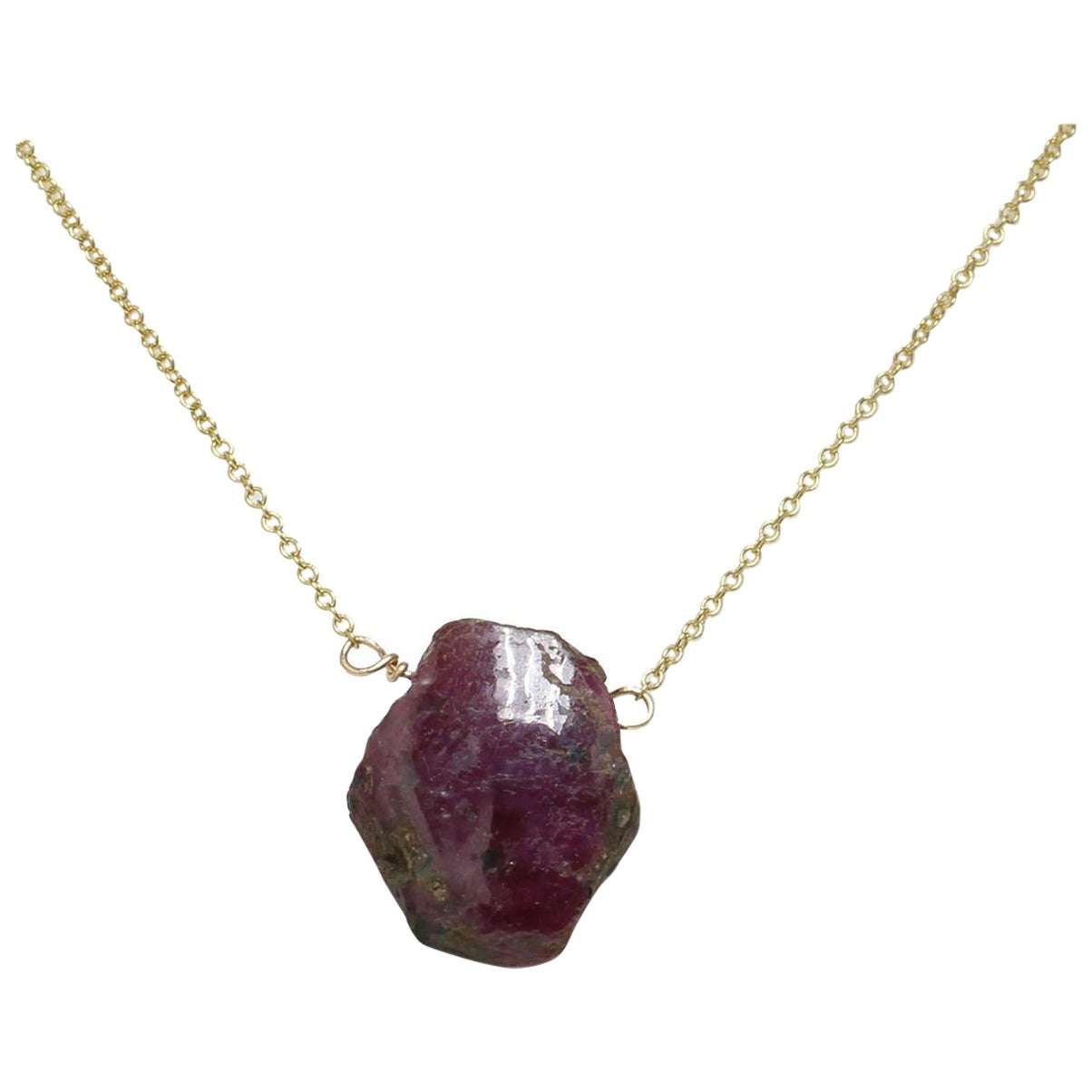 14K Gold Ruby Slice Necklace, Adjustable Chain, Unique Statement Jewelry, modern For Sale