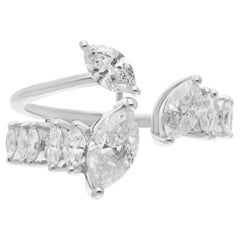 Natural 1.81 Carat Marquise Shape Diamond Cuff Ring 18 Karat White Gold Jewelry
