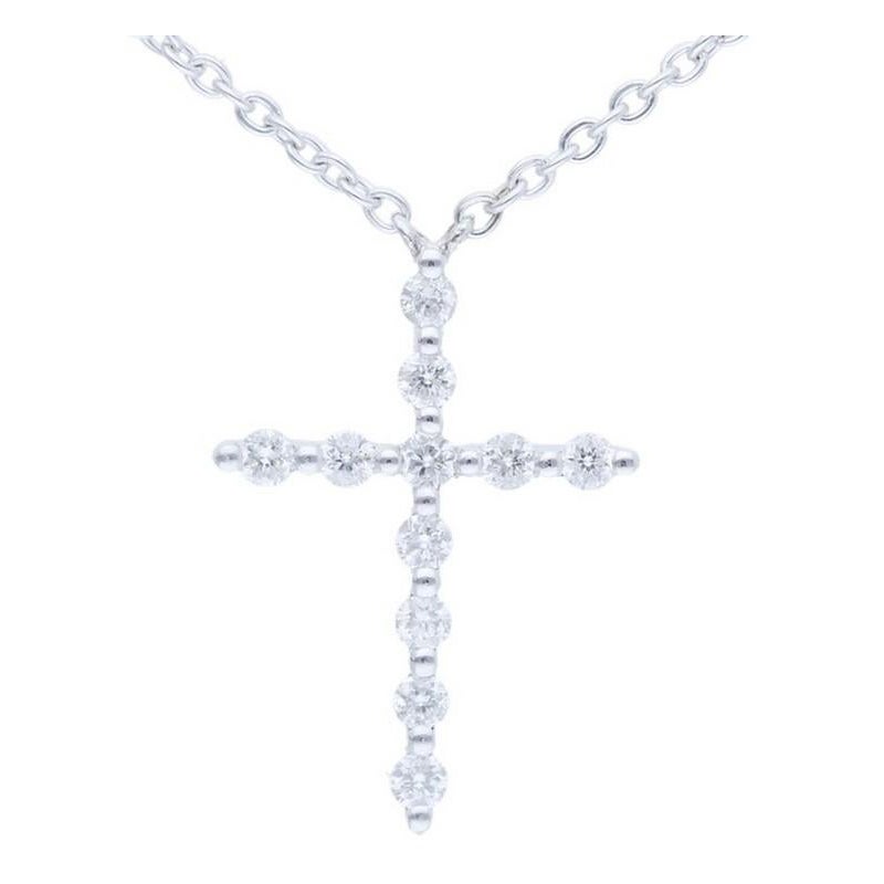 0.1 Carat Diamonds Necklace in 14K White Gold Cross  For Sale