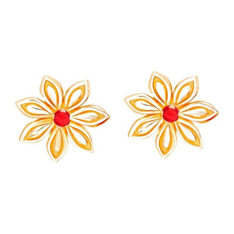 Star Anise Flower 14k gold earrings. For Sale