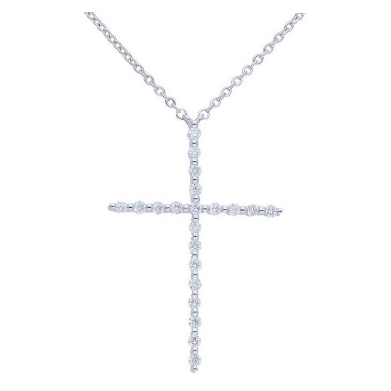 0.15 Carat Diamonds Cross Necklace in 14K White Gold For Sale