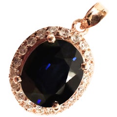 New African IF 5.50 ct Deep Blue Sapphire RGold Plated Sterling Pendant