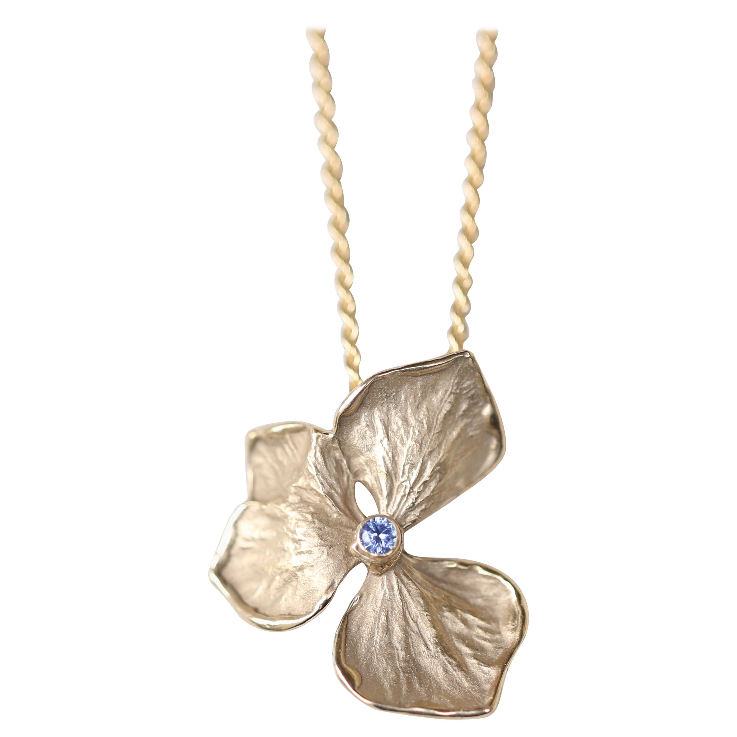 Hydrangea Necklace, Solid 14k and 18k Gold, Sapphire 