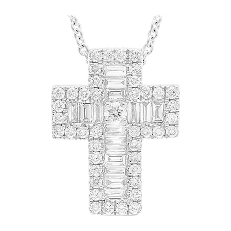 0.5 Carat Diamonds Cross Pendant in 14K White Gold For Sale