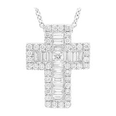 Pendentif croix en or blanc 14 carats de 0,5 carat de diamants