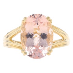 Yellow Gold Morganite Cocktail Solitaire Ring - 14k Oval 6.75ct