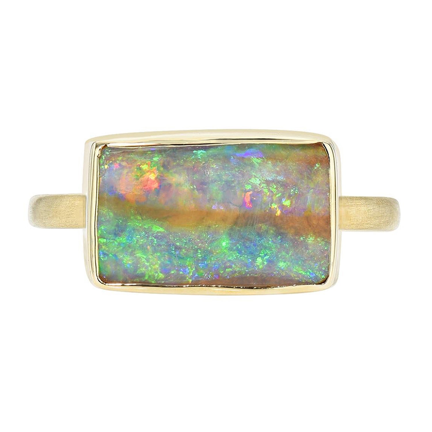 Ansicht aus einem australischen Regenbogen-Opalring aus 14k Gold von NIXIN Jewelry
