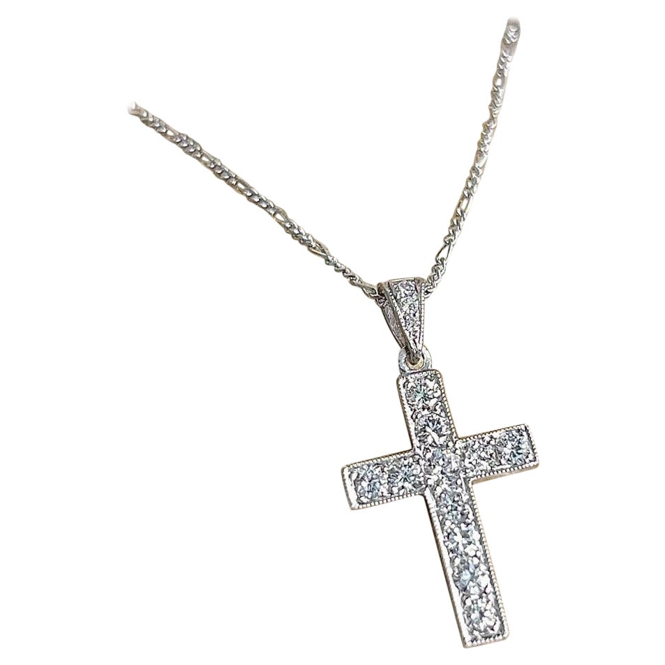 Preloved Platinum & Diamond Cross Pendant For Sale