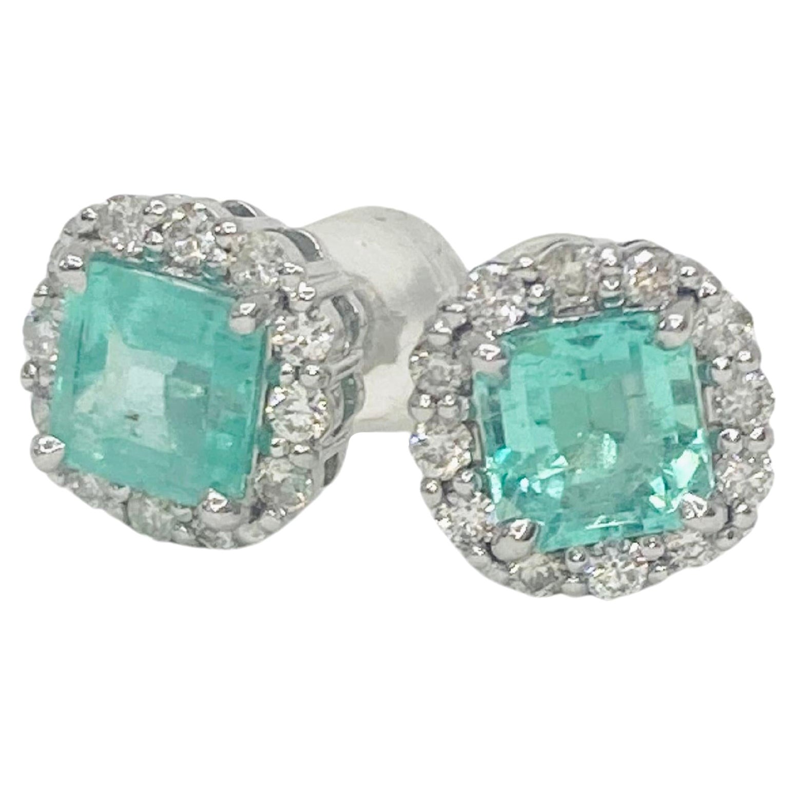 Bochic “Retro Vintage” Colombian Emeralds & Diamond Cluster Stud Earrings For Sale