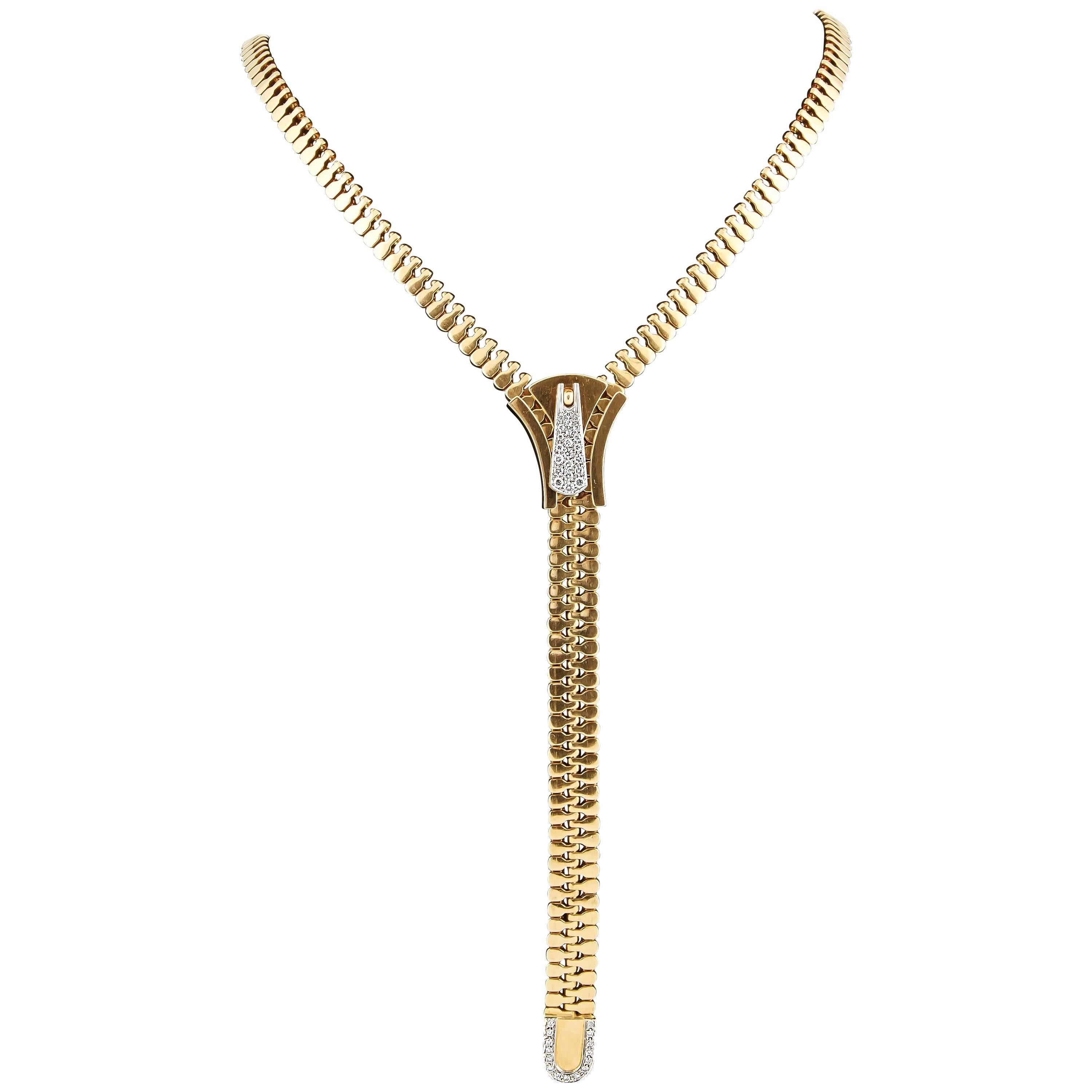 Diamond gold zipper necklace