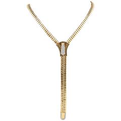 Vintage Diamond gold zipper necklace 