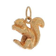Yellow Gold Feasting Squirrel Charm - 14k Sitting Rodent Pendant