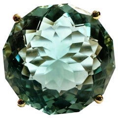 New Santa Maria IF 13.30 Ct Aquamarine & Sapphire YGold Plated Sterling Ring 