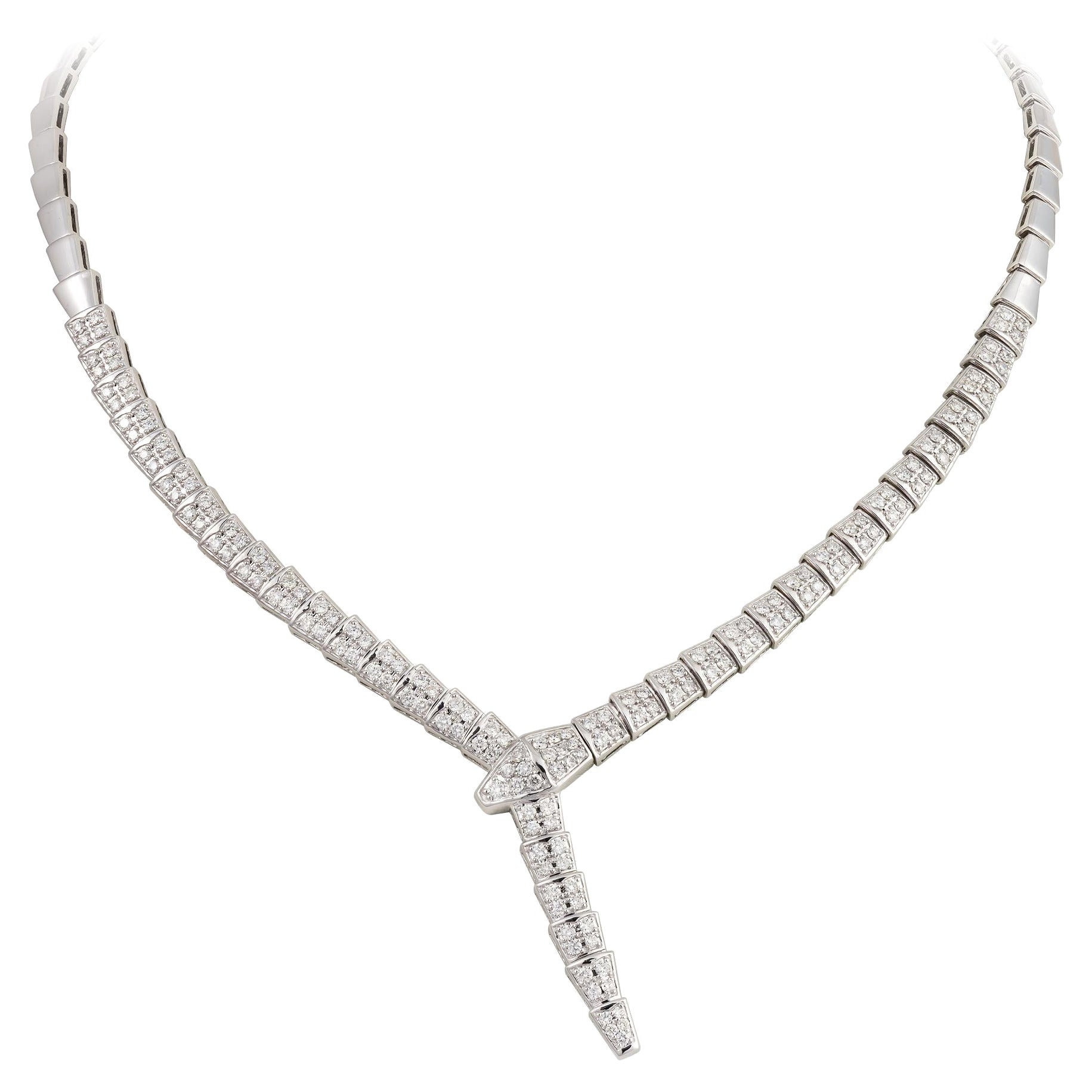 NEU $37, 500 18KT Fancy Große glitzernde Diamant-Halskette mit Schlangenschlangen aus Fancy-Diamant