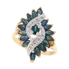 Or jaune Saphir Diamond Cluster Cocktail Bypass Ring 10k Oval & Marq .98ctw