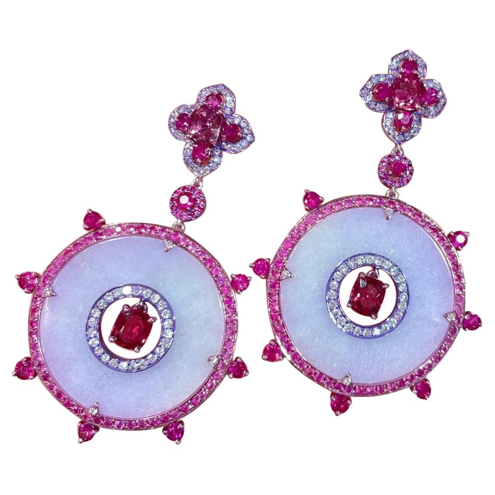 $15, 000 Rare 18KT Gold Glittering Lavender Jade Pink Sapphire Spinel Earrings  For Sale