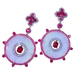 $15, 000 Rare 18KT Gold Glittering Lavender Jade Pink Sapphire Spinel Earrings 