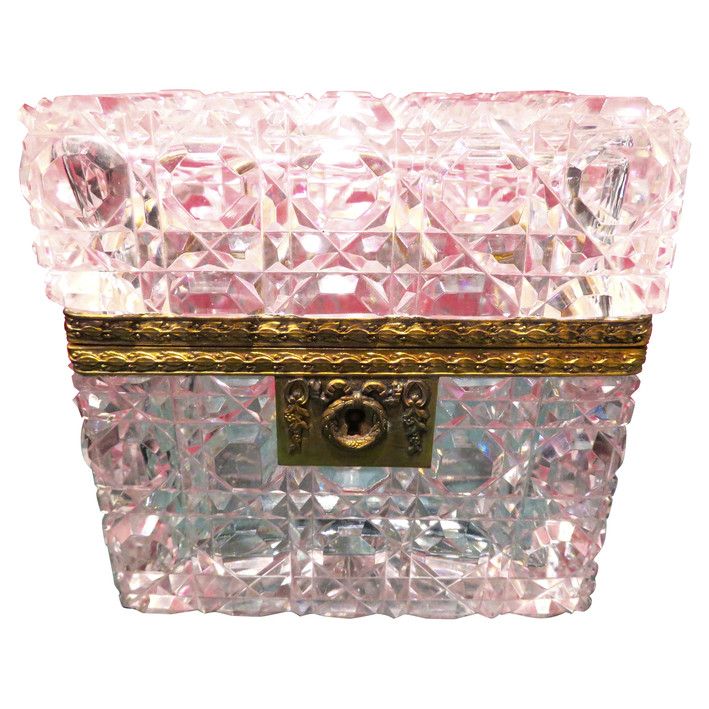 8, 500 19th Century French Heavy Hand Cut Clear Crystal Glass Bronze Mount Box For Sale