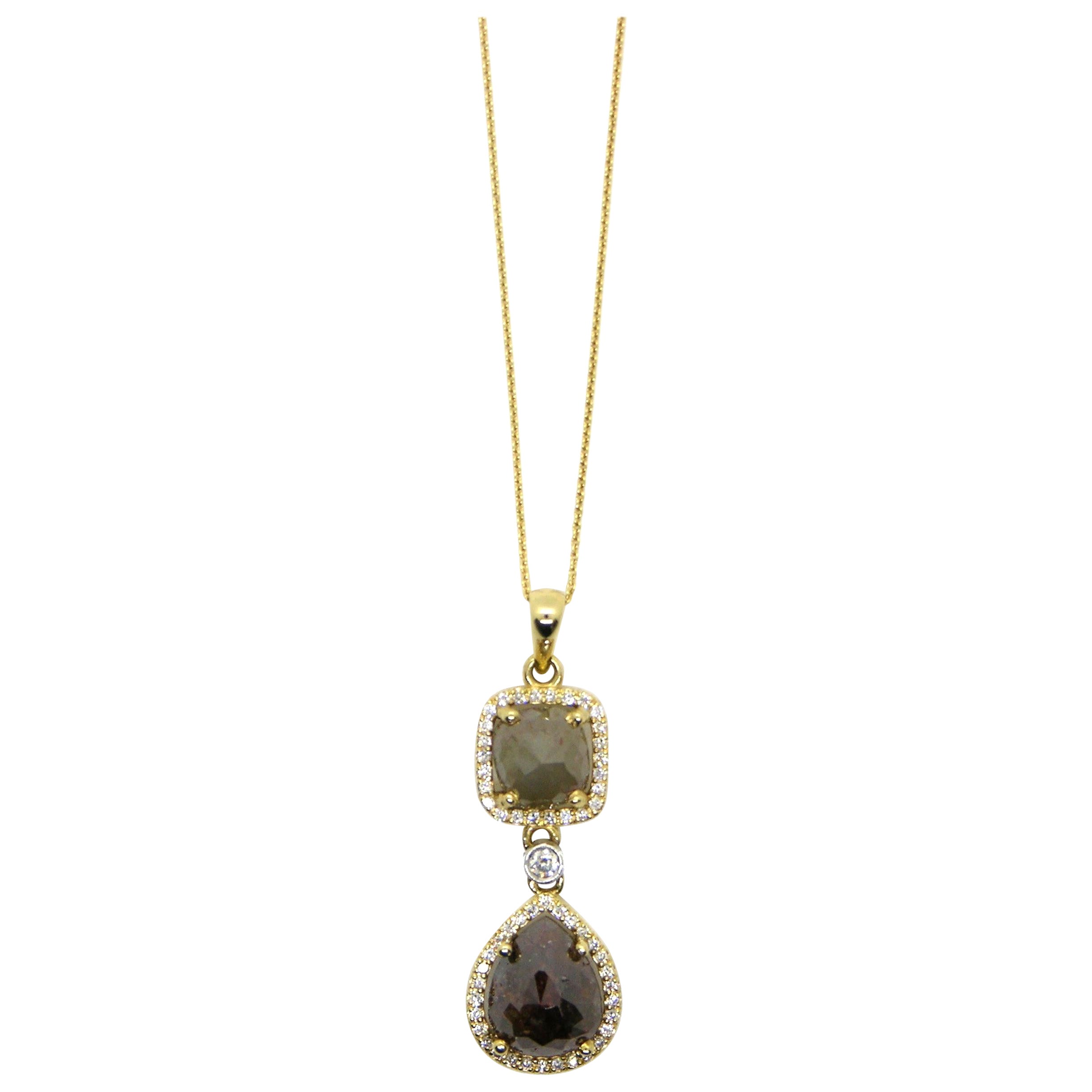 14K Yellow Gold Chocolate Diamond Drop Necklace For Sale