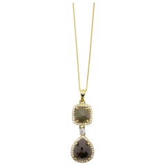 Collier goutte en or jaune 14 carats avec diamant chocolat