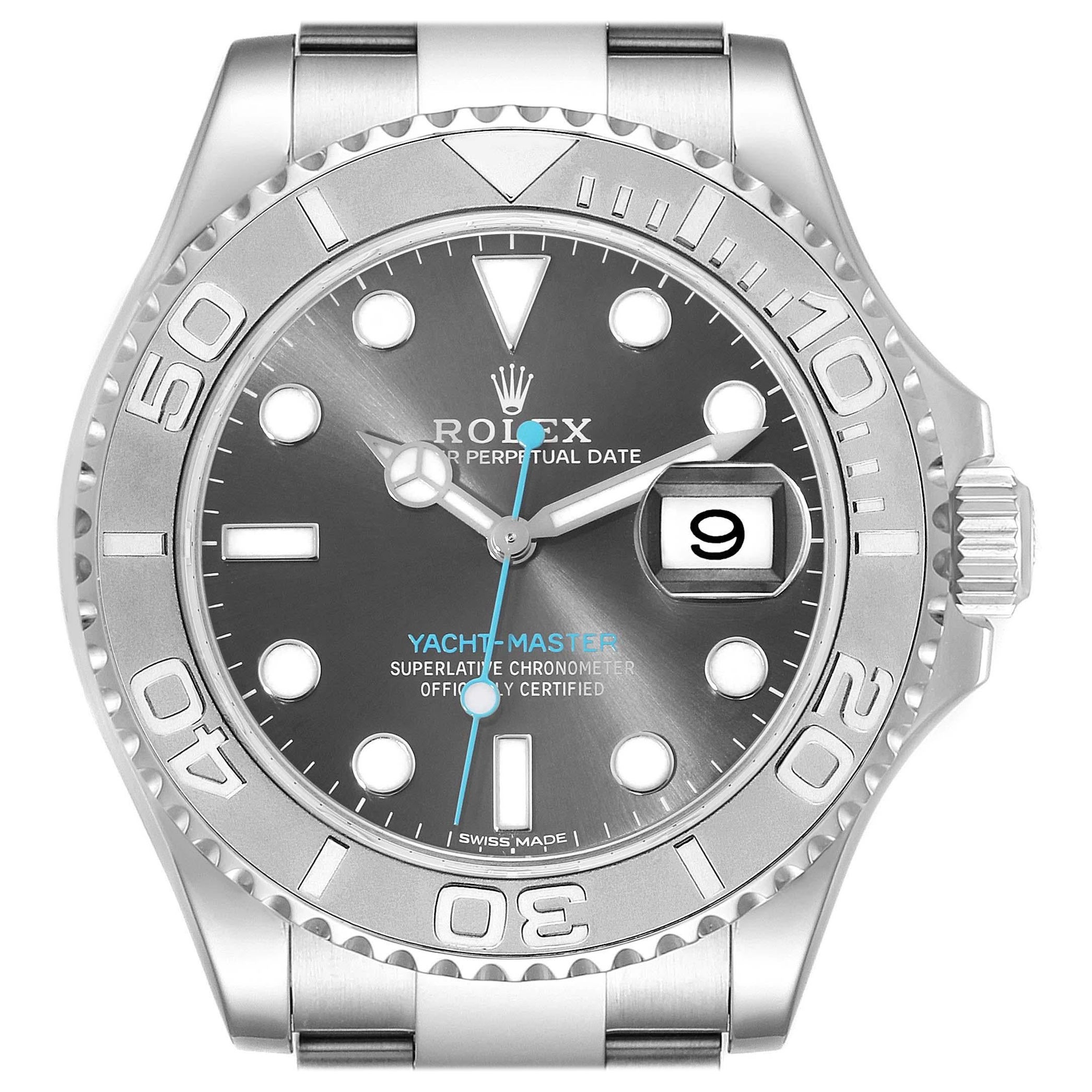 Rolex Yachtmaster Rhodium Dial Steel Platinum Mens Watch 116622 Box Card