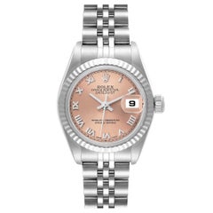 Rolex Datejust Salmon Dial White Gold Steel Ladies Watch 79174 Box Papers