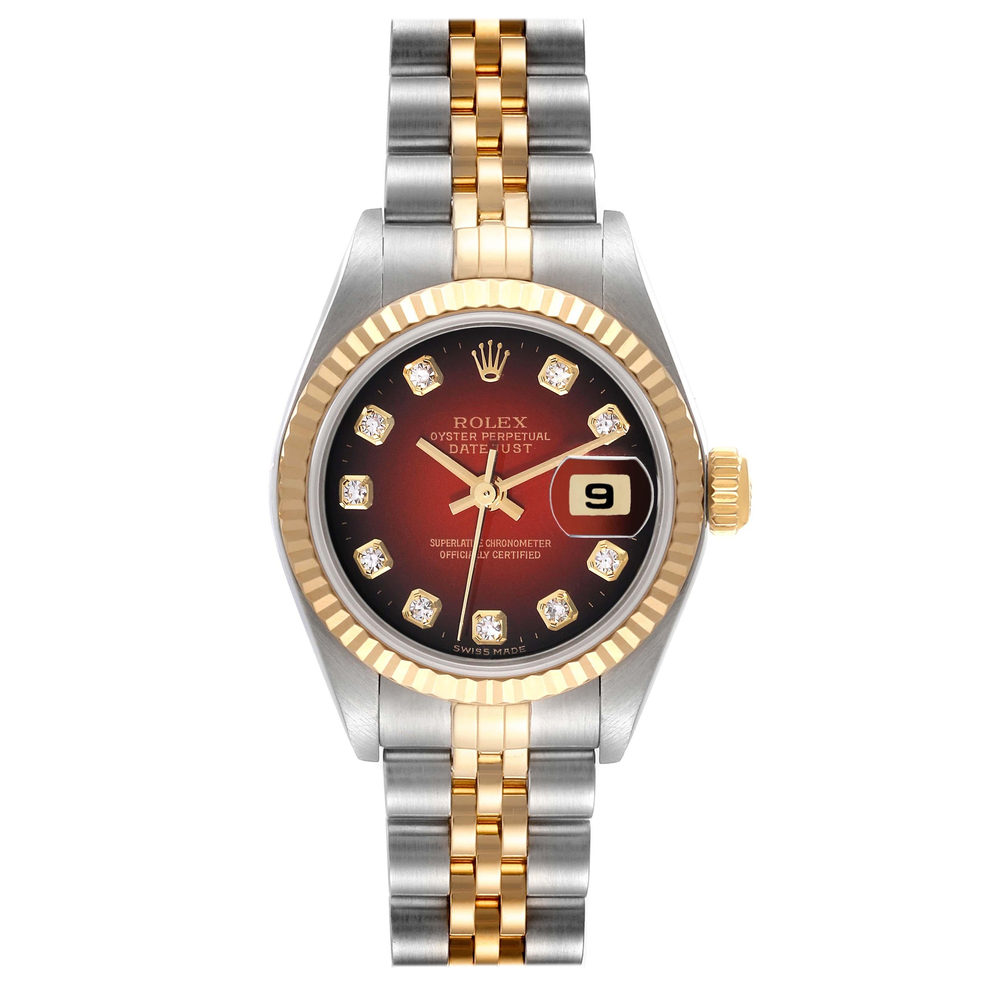 Rolex Datejust Acier Or Jaune Cadran Diamant Montre Femme 79173 Boîte Papiers en vente