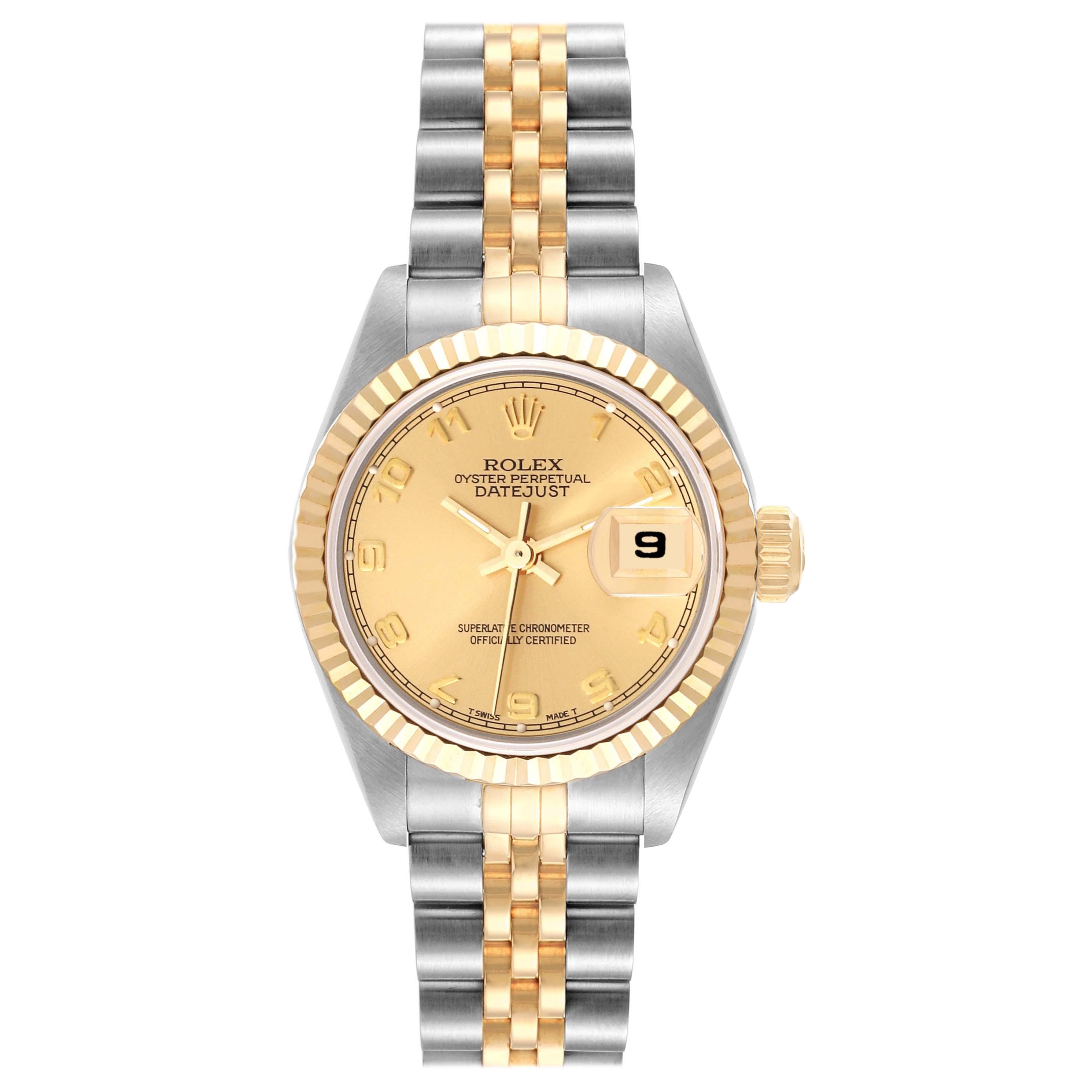 Rolex Datejust Steel Yellow Gold Champagne Arabic Dial Ladies Watch 69173