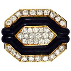 Gold Diamond Onyx Geometric Ring