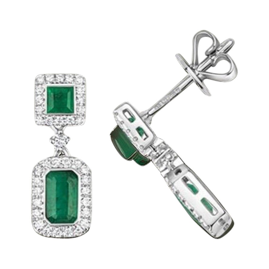 DIAMOND & EMERALD SQUARE AND OCTAGON CLUSTER DROPS IN 9CT WHITE Gold