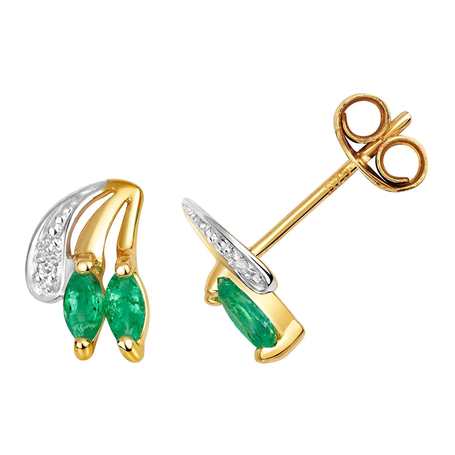 DIAMOND & EMERALD STUDS IN 9CT Gold For Sale
