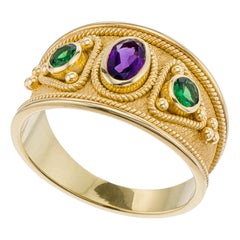  Byzantine Gold Ring with Amethyst and Tsavorites