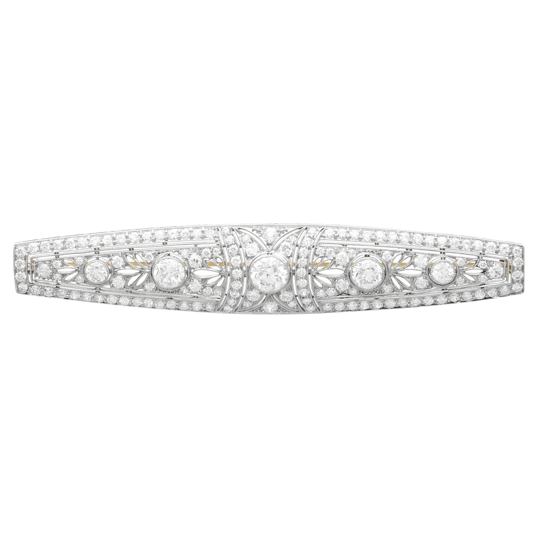 1920s 5.73Ct Diamond and Platinum Bar Brooch Art Deco