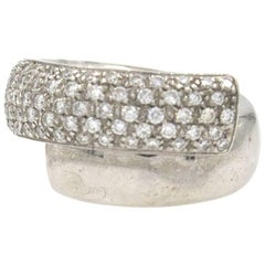 Leo Pizzo Diamond Crossover Wedding Band Ring 18 Karat White Gold 