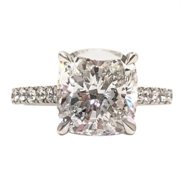 3 Carat GIA Certificate G Color Cushion Diamond Platinum Bespoke Engagement Ring