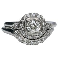 Antique Diamond Bridal Wedding Set 0.78 Carat, GIA Certified