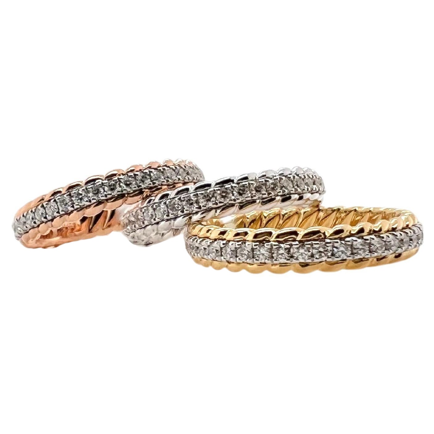 18k Rose, Yellow, White Gold Diamond Stackable Eternity Bands