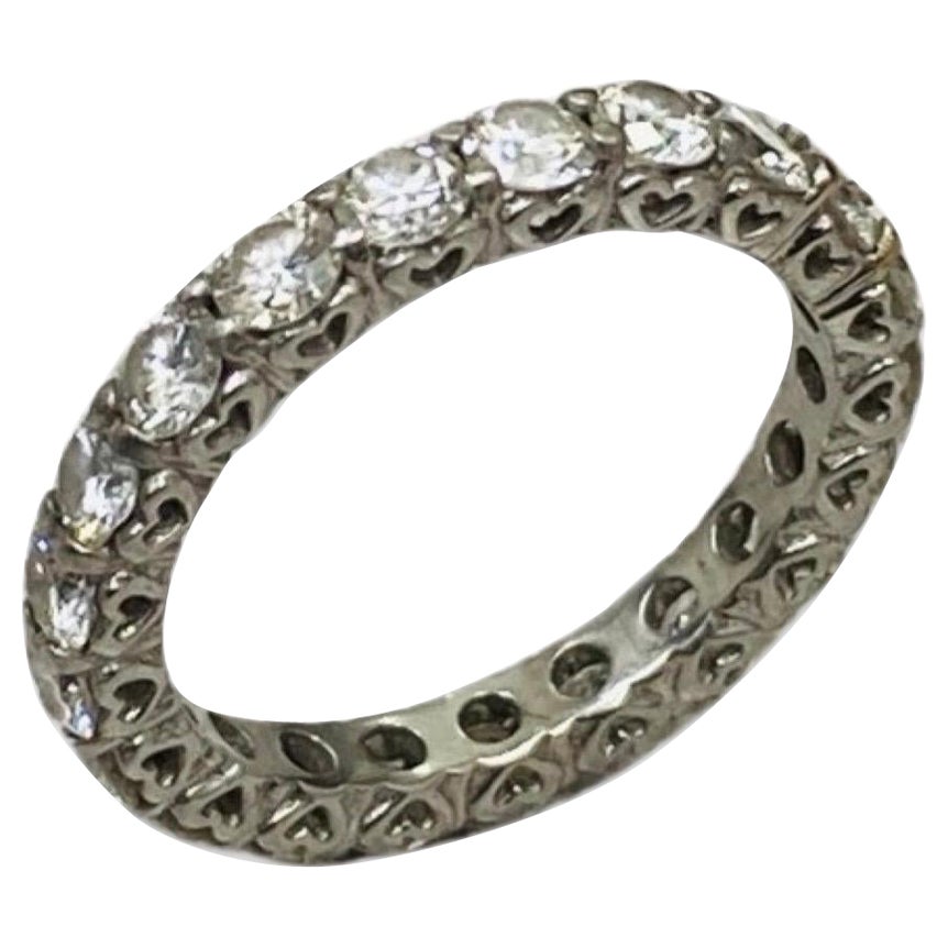 Signed 2.10 Carat Round Diamonds Heart Design Eternity Ring Platinum  For Sale