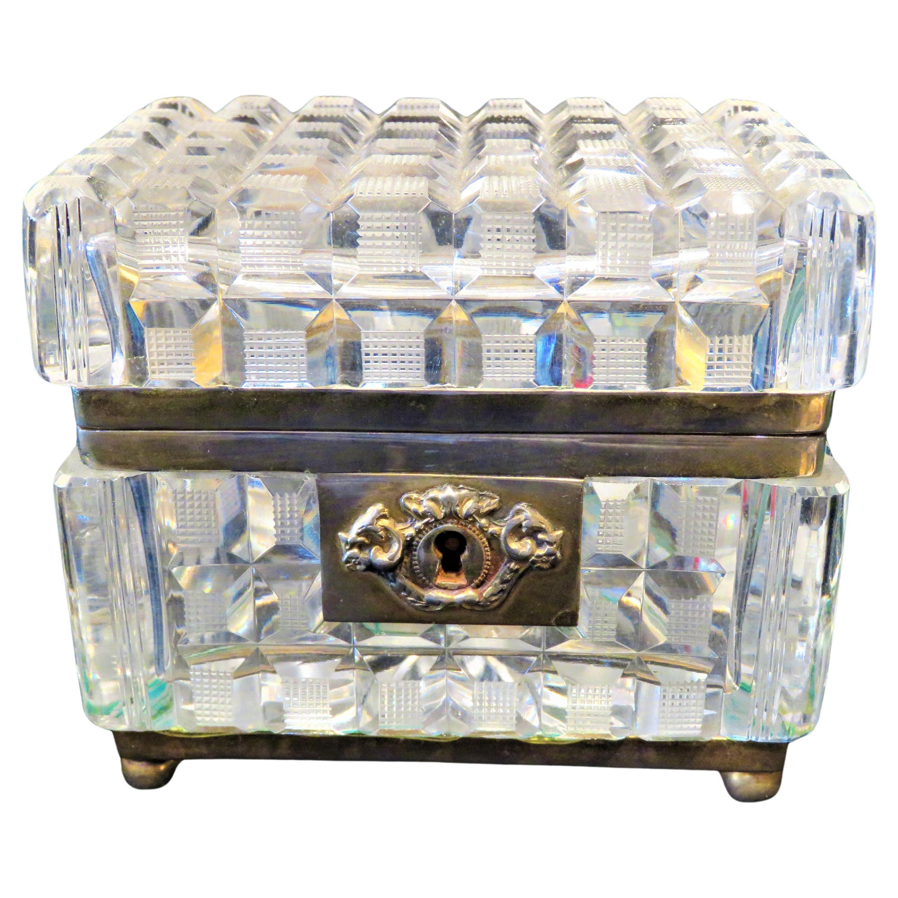 $4, 500 19th Century French Heavy Hand Cut Clear Crystal Glass Bronze Mount Box