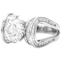 Round Diamond Baguette Diamond Scrolls Platinum Ring 7