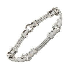 Charriol 18 Karat White Gold & Stainless Steel Diamond Circle Link Bracelet