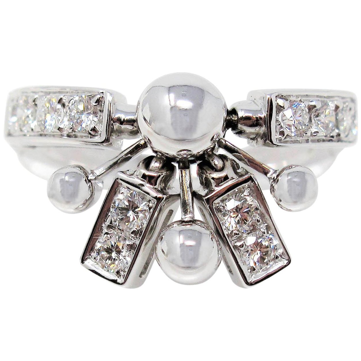 Bvlgari Astrale Fireworks Band Ring in 18 Karat White Gold with Diamonds 6.75 For Sale