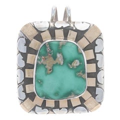 Colgante Realzador Solitario de Turquesa Dian Malouf -Sterling 925 y Oro 14k Cuadrado