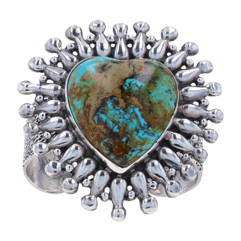 Dian Malouf Turquoise Heart Cuff Bracelet 6 1/2" - Sterling Silver 925 Love For Sale
