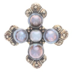 Dian Malouf Perle Bottoni Kreuz Brosche/Anhänger 925 14k Faith Pin Budded