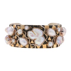 Dian Malouf Cultured Pearl Cuff Bracelet 6 1/2" - Sterling 925 & 14k Yellow Gold