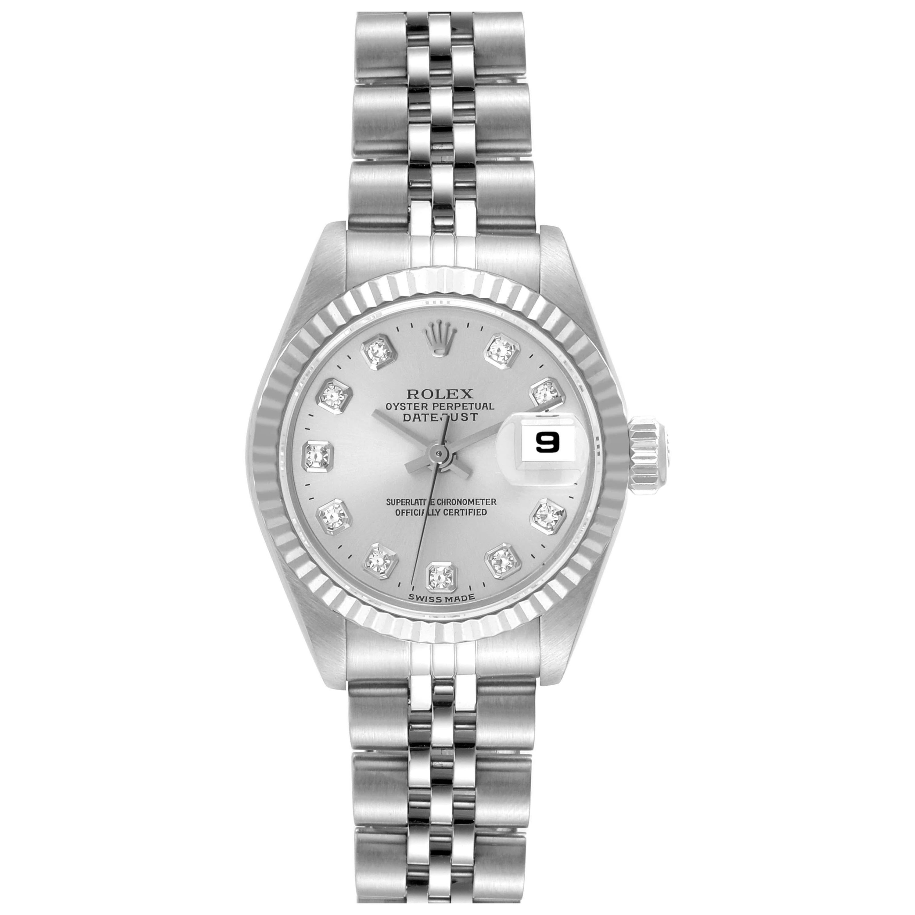 Rolex Datejust Steel White Gold Diamond Dial Ladies Watch 69174 Box Papers