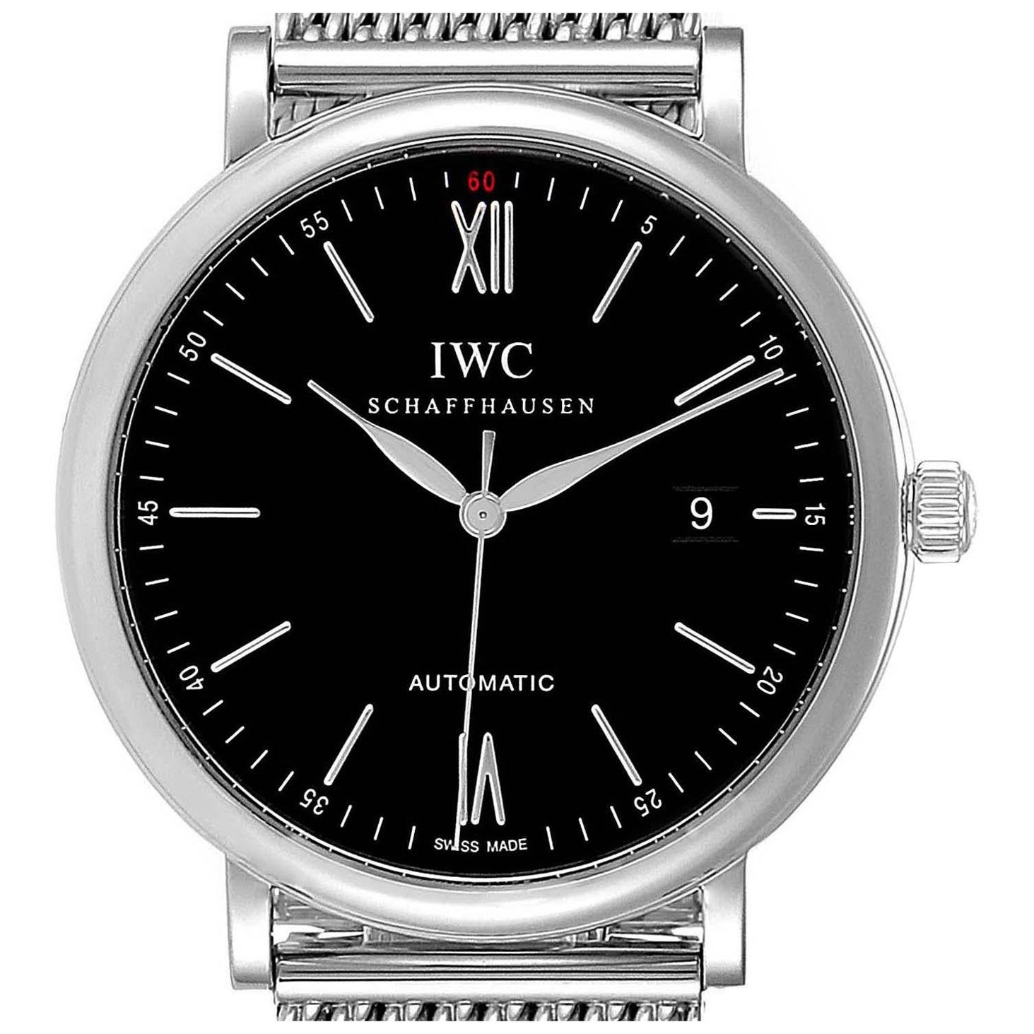 IWC Portofino schwarzes Zifferblatt Mesh-Armband Stahl Herrenuhr IW356506