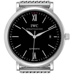 IWC Portofino Black Dial Mesh Bracelet Steel Mens Watch IW356506