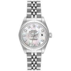 Rolex Datejust Steel White Gold Mother Of Pearl Diamond Dial Ladies Watch 79174